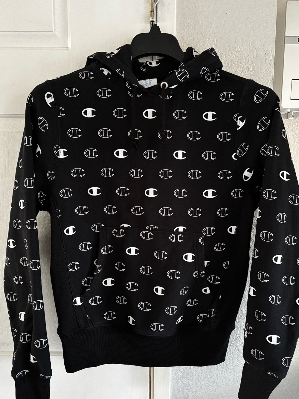 Mens Champion Black Logo Hoodie size Small NEW